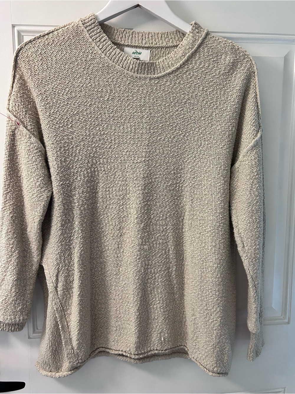 aerie Cozy Cream Textured Crewneck Sweater